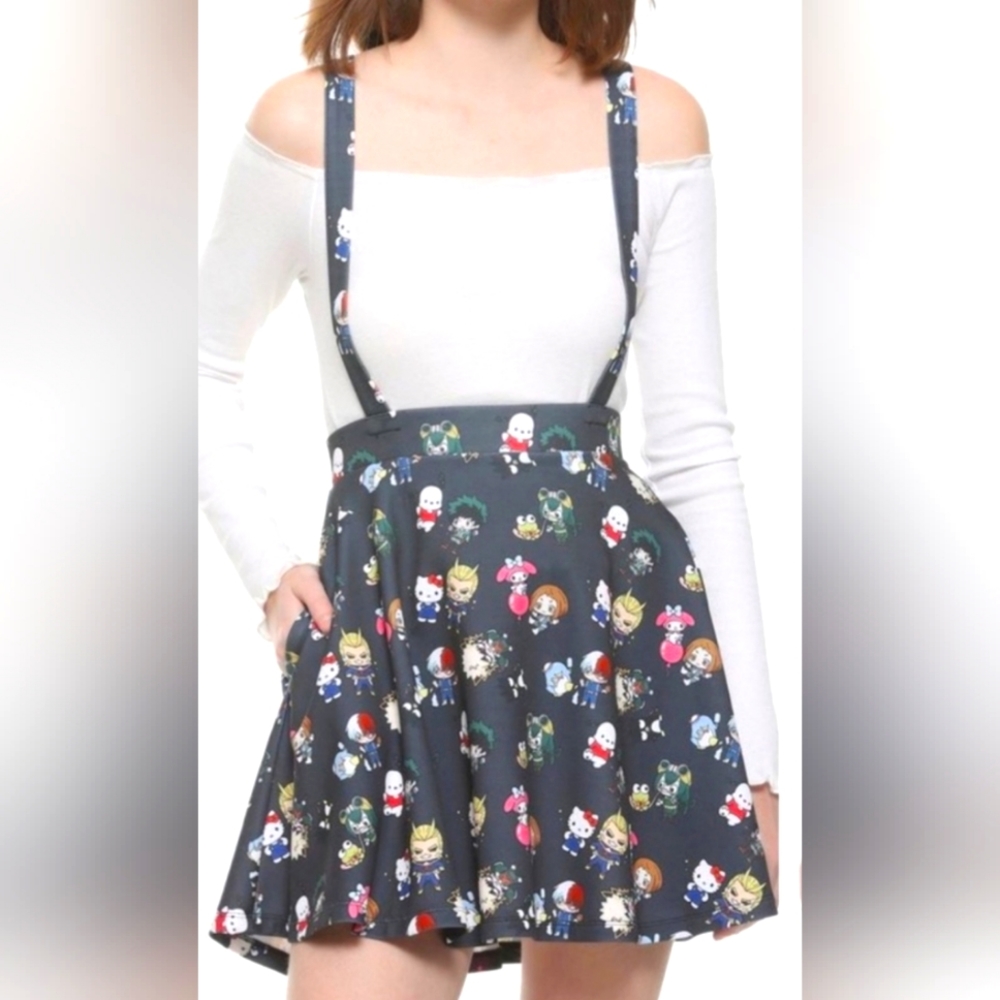 Hot Topic My Hero Academia x Hello Kitty suspender mini skirt size Junior's L…